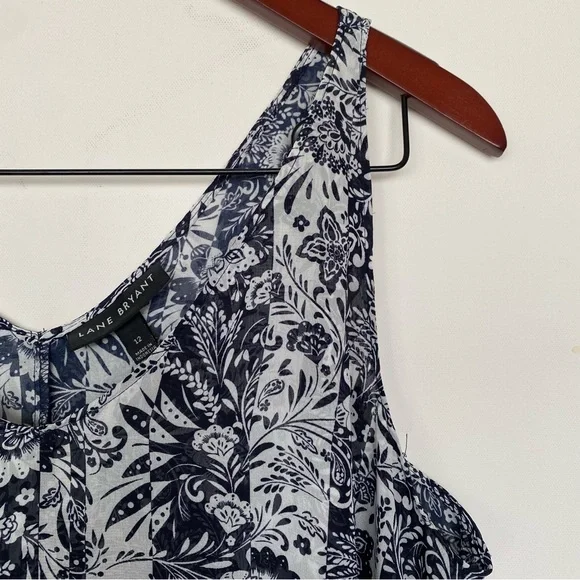 Lane Bryant -Floral Pattern V-Neck Chiffon Tank Top Swing Double-Layer - Size 12 - Picture 4 of 11